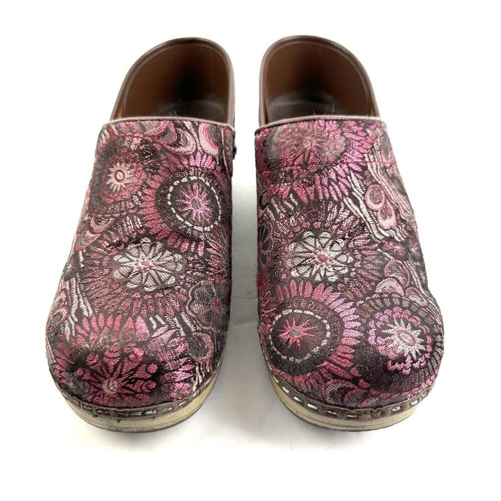 Sanita Clogs 38 Floral Tapestry Slip On Pink Professional Fabric Shoes Womens‎